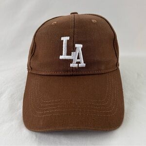 LA Embroidered Baseball Cap Adjustable Strap/Buckle Brown Denim Fashion Hat OSFA